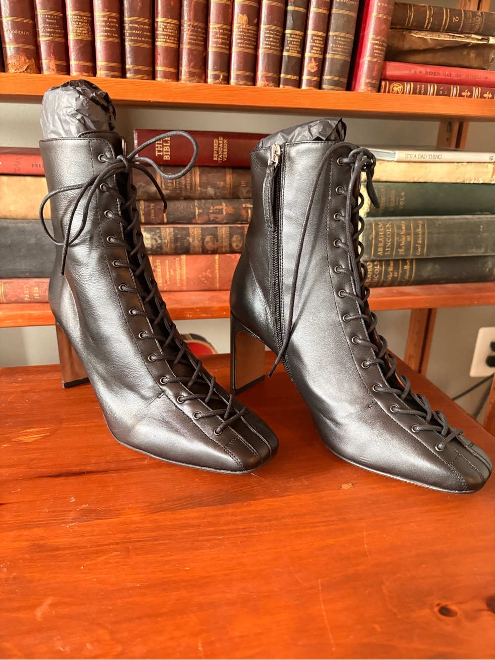 Angel Alarcon Black Leather Lace-Up High-Heel Ankle Boots